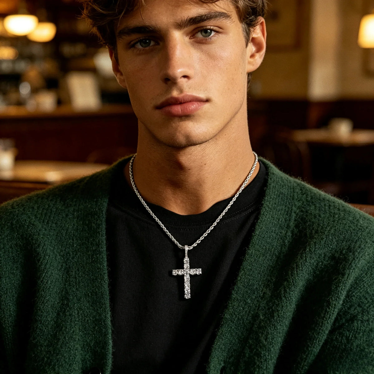 Gold cross pendant necklace from the Faith Goods Co jewelry collection