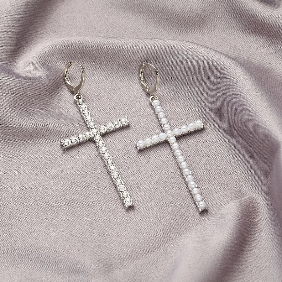 Cross Pearl Drop Earrings