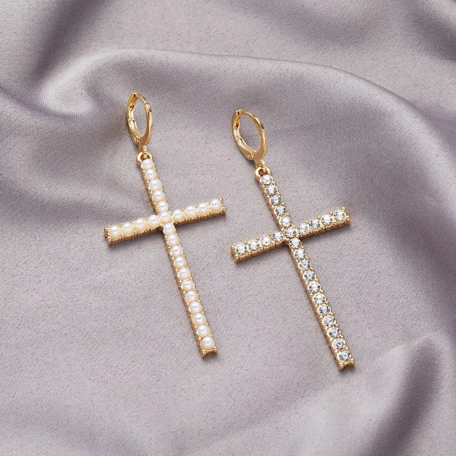 Cross Pearl Drop Earrings