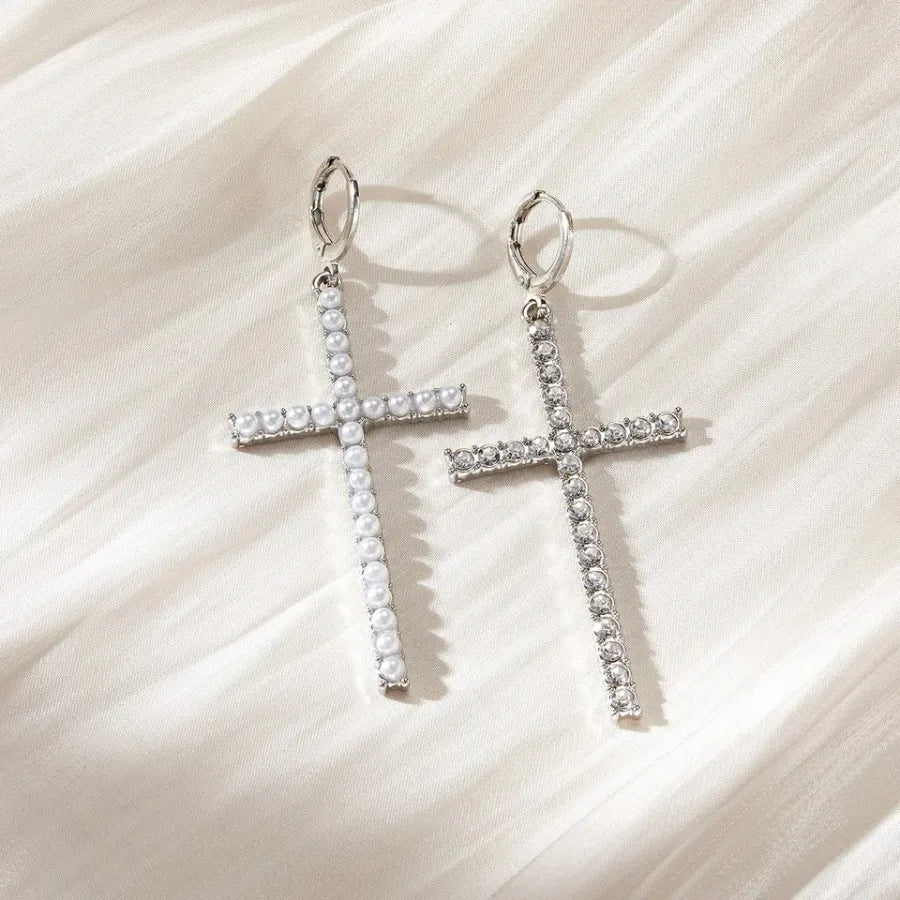 Cross Pearl Drop Earrings