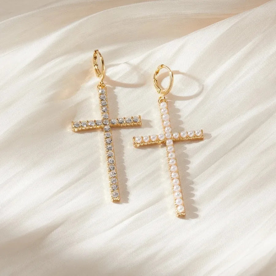 Cross Pearl Drop Earrings