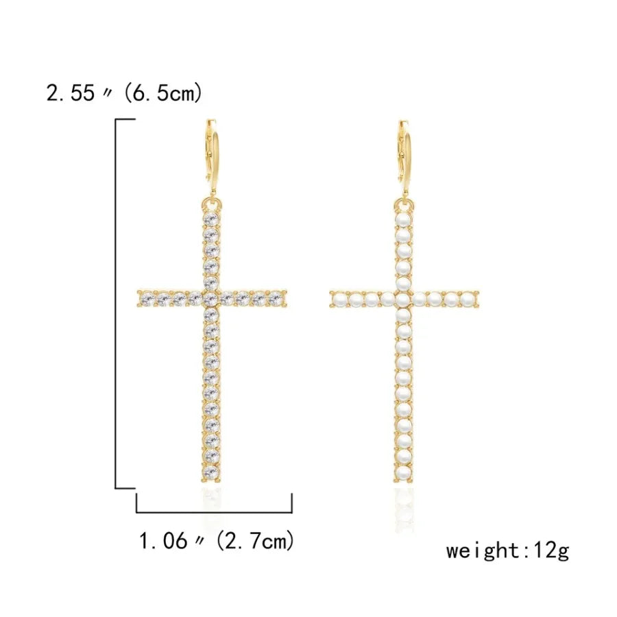 Cross Pearl Drop Earrings